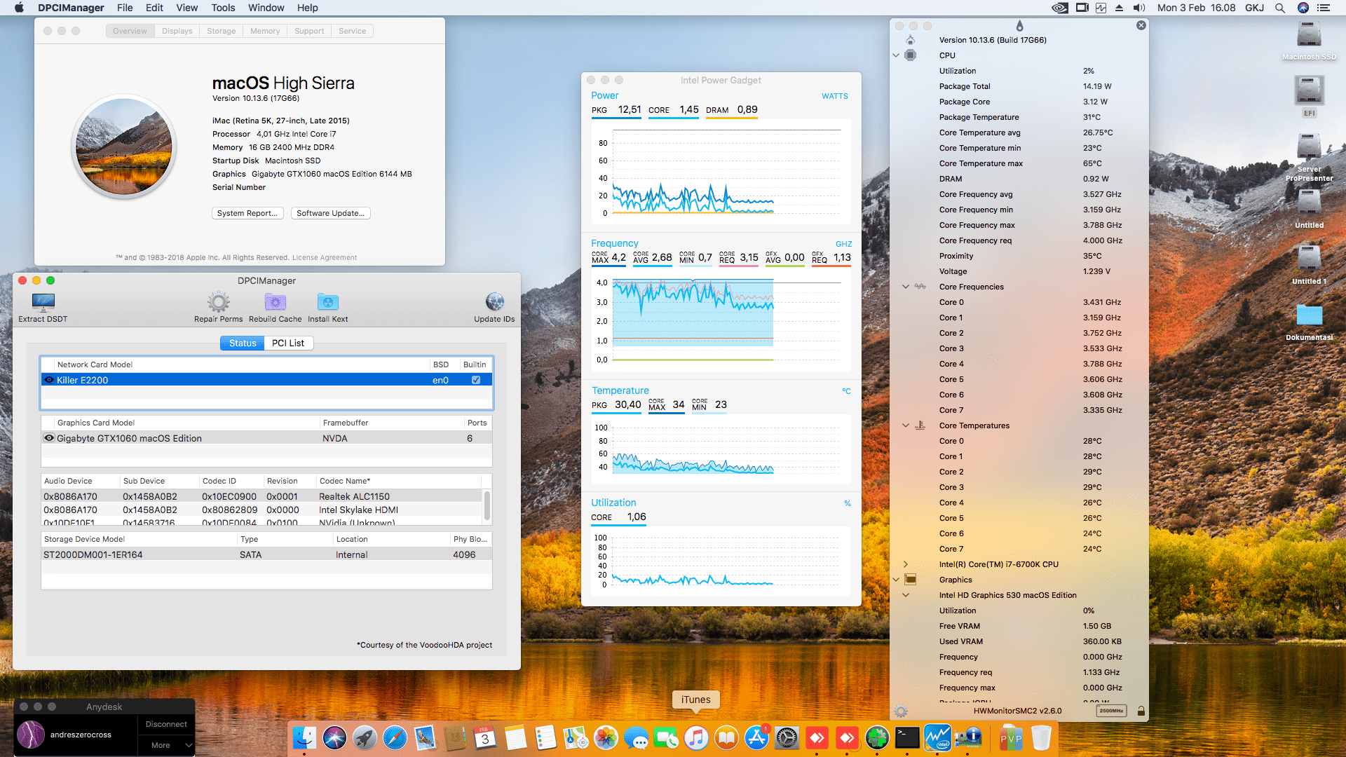Success Hackintosh macOS High Sierra 10.13.6 Build 17G66 in Gigabyte GA-Z170X-Gaming 3 + Intel Core i7 6700K + Gigabyte GTX 1060